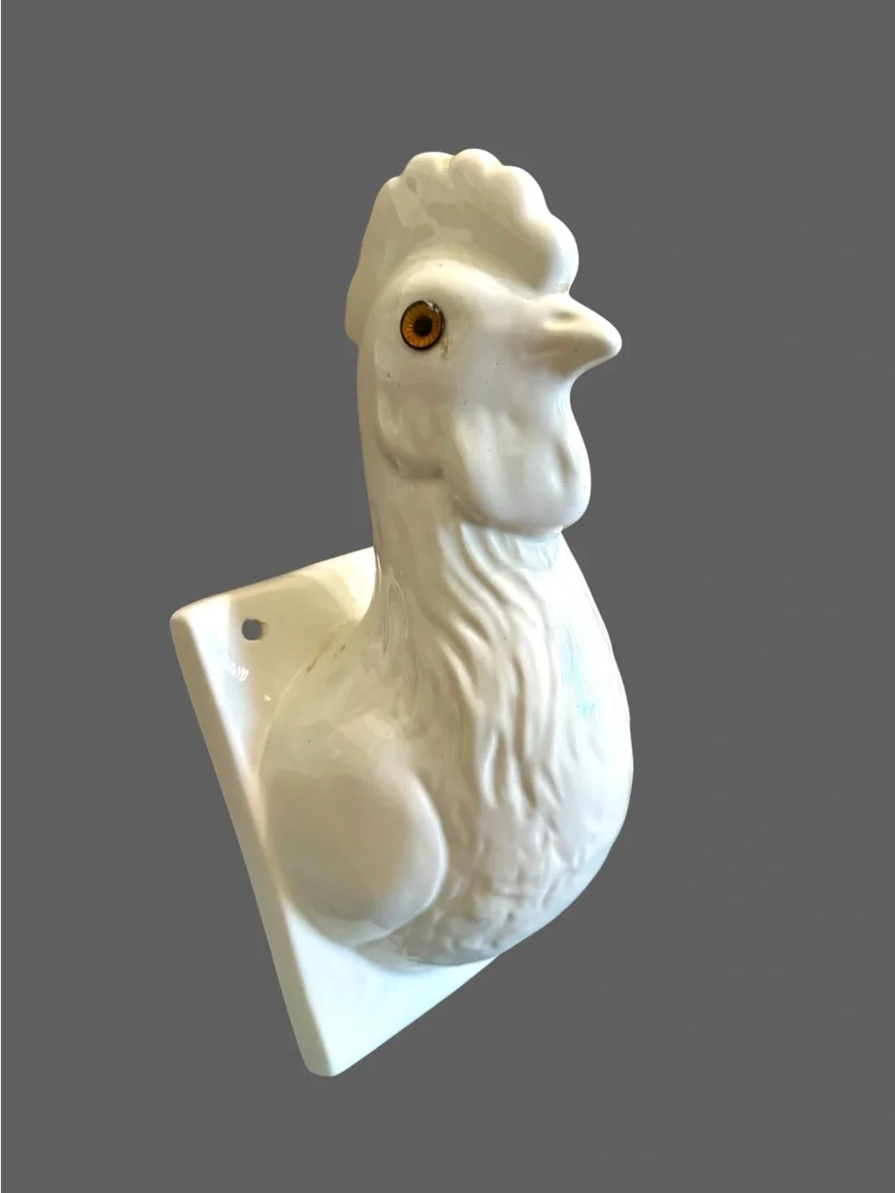 Vintage white ceramic rooster wall hook chicken farmhouse kitchen decor
